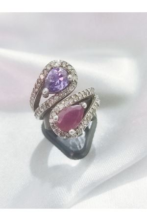 Vintage Tasarım Platin Modeli Yakut ve Ametist taşlı Pırlanta yüzük