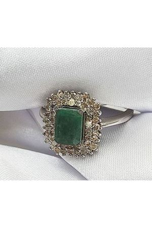 Vintage Tasarım Platin Modeli Pırlanta ve Zümrüt Taşlı Çift Sıralı Anturaj Kare Yüzük