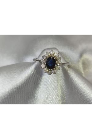 Vintage Tasarım Platin Modeli Safir Taşlı Anturaj Pırlanta Yüzük