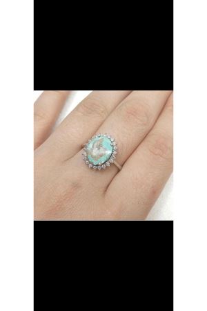 Vintage Tasarım Anturaj Pırlanta Taşlı Arizona Firuzesi Yüzük