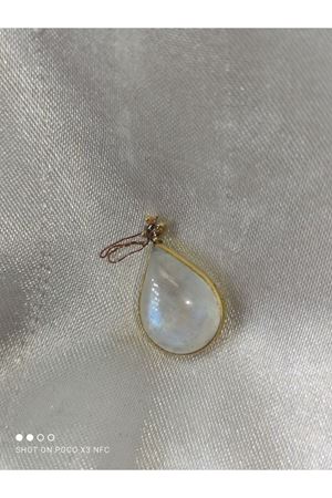 Damla Modeli Kapşon Kesim Ay Taşı Pırlanta Taşlı Kolye Ucu