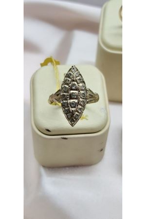 Antika El İşi Siyah Elmaslı Klasik Mekik Yüzük