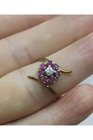 Antika Fransız El İşi Boynuzlu Yakut taşlı Anturaj Pırlanta Yüzük