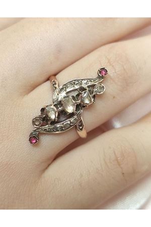 Antika Yakut Taşlı Fantazi Elişi Elmas Mekik Yüzük