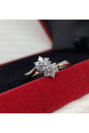 Antika Platin Özel Tasarım İkiz Papatya Modeli Yüzük