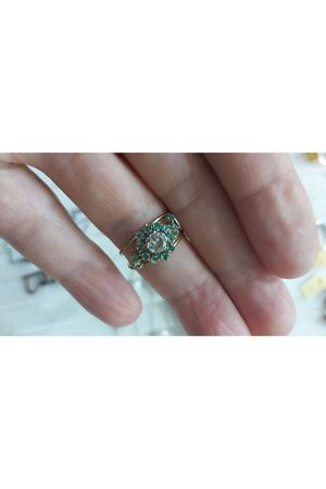 Antika İtalyan El İşi Pırlanta ve Zümrüt Taşlı Anturaj Yüzük