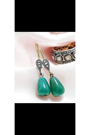 Eski İkinciel Elmaslı Yeşim Küpe