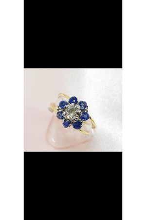 Antika Fransız Elişi Safir Taşlı Anturaj Pırlanta Yüzük