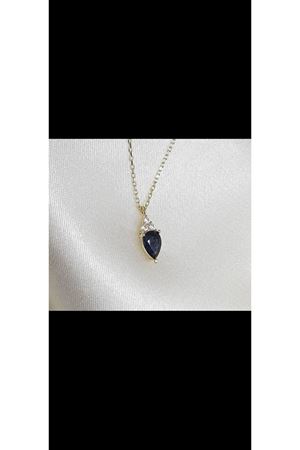 Minimal Kapşon Kesim Damla Modeli Safir Pırlanta Kolye