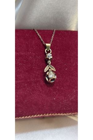 Antika Damla Modeli Yapraklı Elmas Kolye