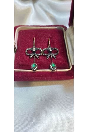 Antika Fiyonk Modeli Zümrüt Taşlı Elmas Küpe