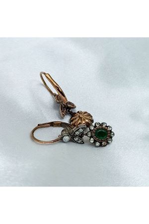 Antika Anturaj Zümrüt Taşlı Yaylı Askılı Sallantılı Elmas Küpe