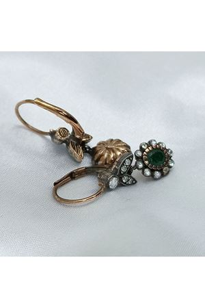 Antika Anturaj Zümrüt Taşlı Yaylı Askılı Sallantılı Elmas Küpe