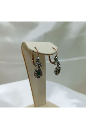 Antika Anturaj Zümrüt Taşlı Yaylı Askılı Sallantılı Elmas Küpe