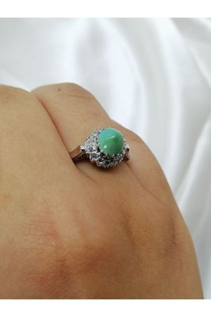 Antika Elmas Firuze Taşlı Anturaj Yüzük