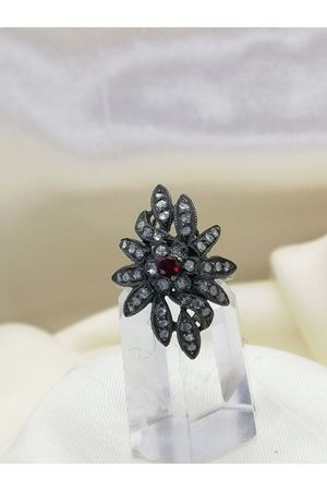 Antika Elmas ve Yakut Taşlı Yapraklı Mekik Yüzük