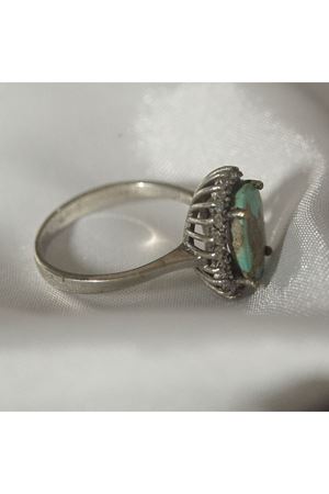 Vintage Tasarım Anturaj Pırlanta Taşlı Arizona Firuzesi Yüzük