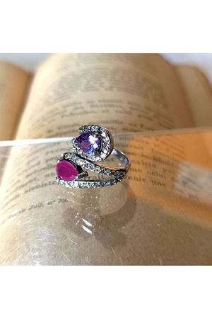Vintage Tasarım Platin Modeli Yakut ve Ametist taşlı Pırlanta yüzük