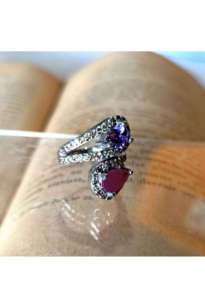 Vintage Tasarım Platin Modeli Yakut ve Ametist taşlı Pırlanta yüzük
