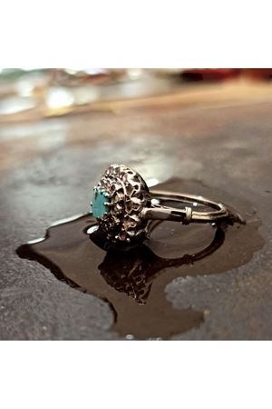 Antika Elmas Firuze Taşlı Anturaj Yüzük