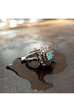 Antika Elmas Firuze Taşlı Anturaj Yüzük