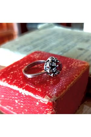 Antika Pırlanta Taşlı Platin Modeli Yakutlu Çiçek Yüzük