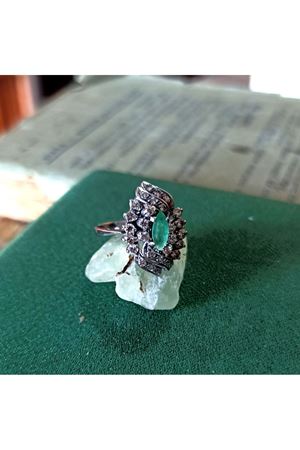 Antika Pırlanta Taşlı Platin Modeli Zümrütlü Mekik Kolye