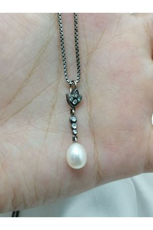 Antika Damla Modeli İncili Elmas Kolye 