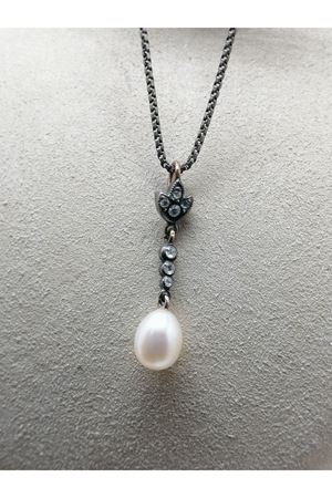 Antika Damla Modeli İncili Elmas Kolye 