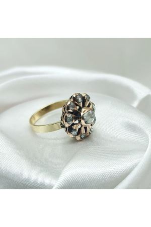 Antika El İşi Elmas Gül Yüzük