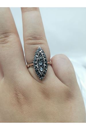 Antika El İşi Elmaslı Klasik Mekik Yüzük