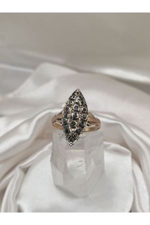 Antika El İşi Siyah Elmaslı Klasik Mekik Yüzük