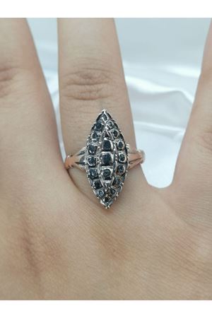 Antika El İşi Siyah Elmaslı Klasik Mekik Yüzük