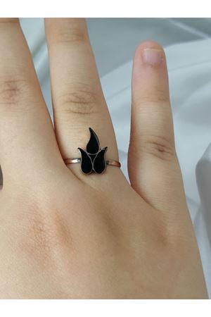 Antika El İşi Minimal Oltu Taşı Alev Temalı Yüzük 