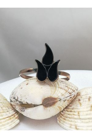 Antika El İşi Minimal Oltu Taşı Alev Temalı Yüzük 