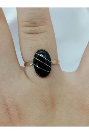 Antika El İşi Minimal Oltu Taşı Oval Yüzük