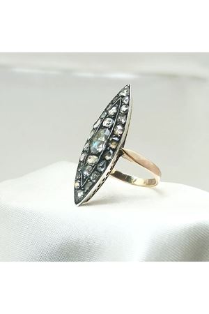 Antika El İşi Özel Tasarım Elmas Taşlı Mekik Yüzük