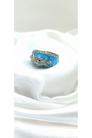 Antika El İşi Özel Üretim Pırlanta Taşlı Turkuaz Mineli Yüzük