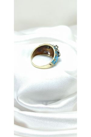 Antika El İşi Özel Üretim Pırlanta Taşlı Turkuaz Mineli Yüzük