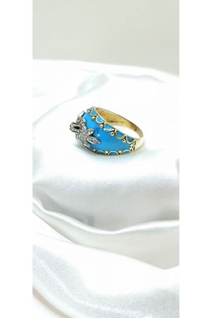 Antika El İşi Özel Üretim Pırlanta Taşlı Turkuaz Mineli Yüzük