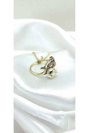 Antika El İşi Yüzük İncili Pırlanta Taşlı Sarmaşık Modeli