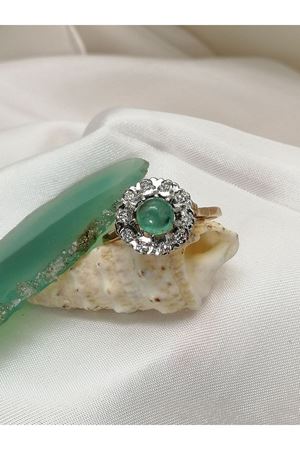 Antika Elişi Gül Modeli Anturaj Turmalin Taşlı Pırlanta Rus Yapımı