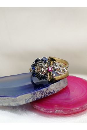 Antika Elişi Pırlanta Safirli Ayyıldız Yüzük