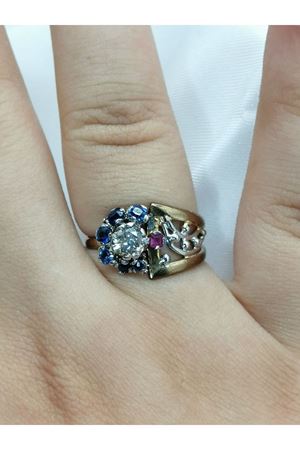 Antika Elişi Pırlanta Safirli Ayyıldız Yüzük