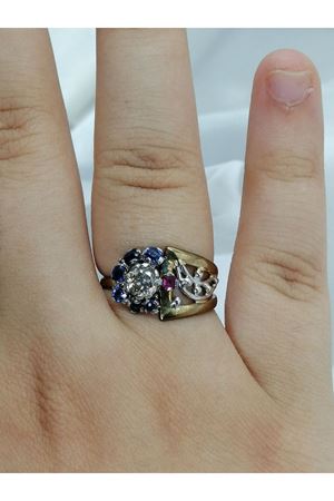 Antika Elişi Pırlanta Safirli Ayyıldız Yüzük