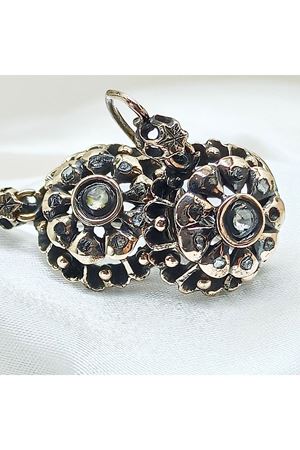 Antika Elmas Taşlı Askılı Sallantılı Gül Küpe