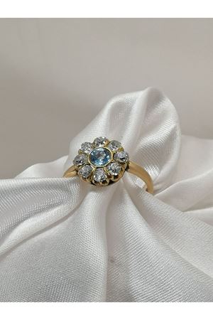 Antika Elişi Gül Modeli Akuamarin & Elmas Taşlı Yüzük