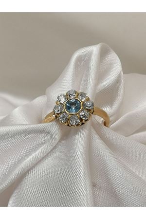 Antika Elişi Gül Modeli Akuamarin & Elmas Taşlı Yüzük