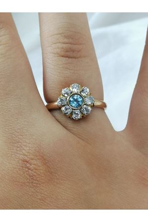 Antika Elişi Gül Modeli Akuamarin & Elmas Taşlı Yüzük