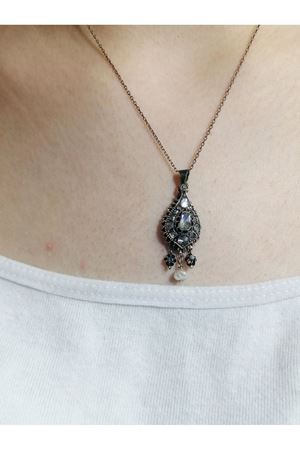 Antika Elmas Taşlı Saçaklı Kolye Ucu